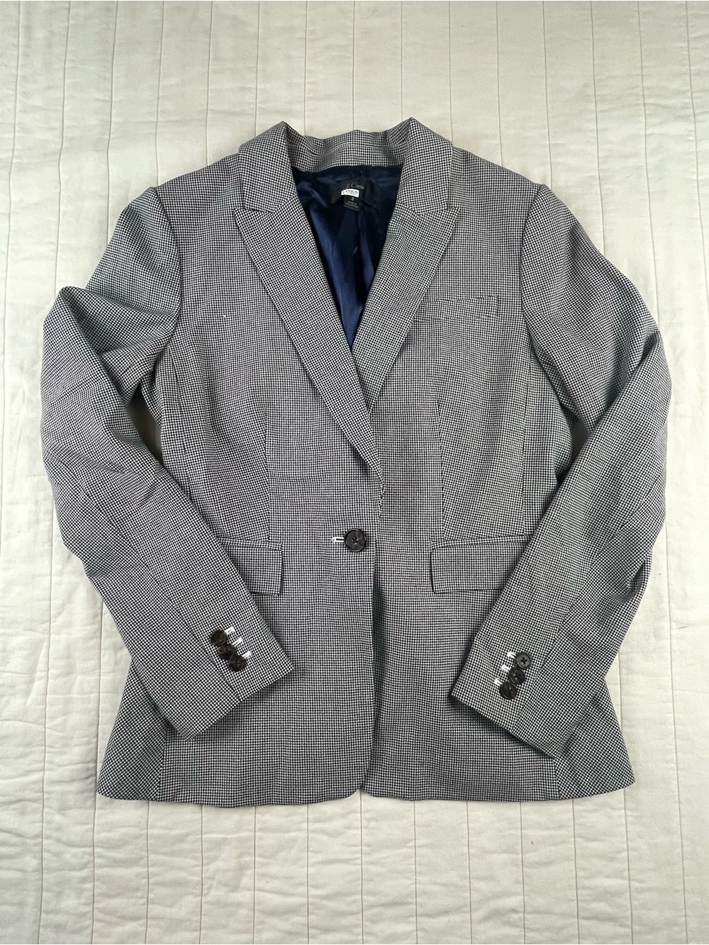 J. Crew Navy White Mini Houndstooth Women's Blazer - Single-Button Size 2